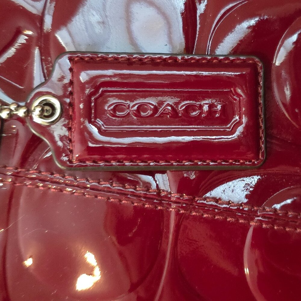 Coach Embossed C Red Patent Leather East West Gallery Tote Bag - Picture 5 of 9